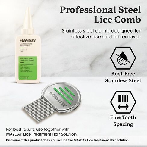 MAYDAY Lice Fighting Comb – Stainless Steel Nit & Lice Removal Comb for Kids & Adults – Microgroove Teeth Remove Super Lice, Lice Eggs and Lice – Gentle on Scalp, Durable & Reusable in Kuwait