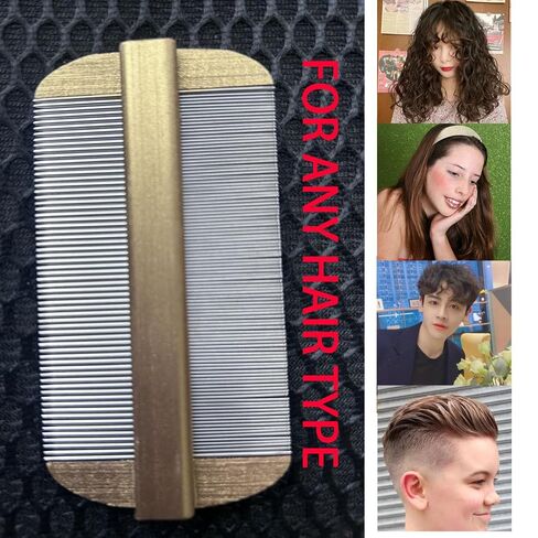 Vivifivenca Durable Lice Comb Stainless Steel Asian Large size 4inch Double - Sided Ultra Fine Tooth (Nits/Eggs), Dense Tooth (Flea/Ticks/Dandruff), Safe for Humans & Pets Scalp (Gold） in Saudi Arabia