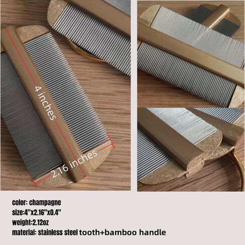 Vivifivenca Durable Lice Comb Stainless Steel Asian Large size 4inch Double - Sided Ultra Fine Tooth (Nits/Eggs), Dense Tooth (Flea/Ticks/Dandruff), Safe for Humans & Pets Scalp (Gold） in Saudi Arabia