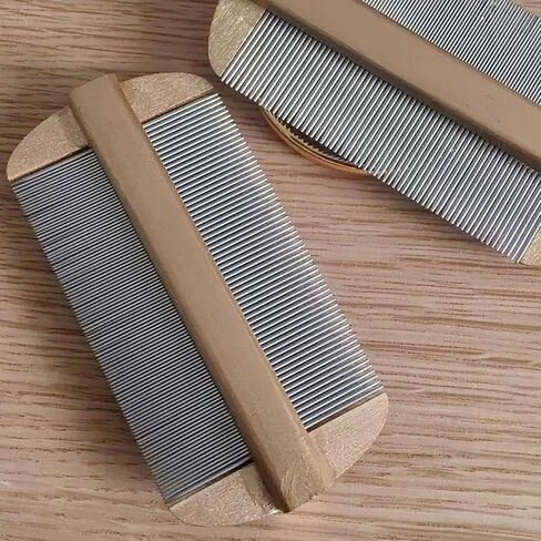 Vivifivenca Durable Lice Comb Stainless Steel Asian Large size 4inch Double - Sided Ultra Fine Tooth (Nits/Eggs), Dense Tooth (Flea/Ticks/Dandruff), Safe for Humans & Pets Scalp (Gold） in Saudi Arabia