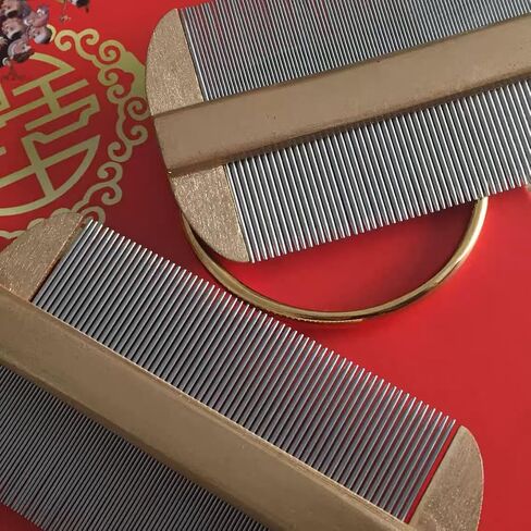 Vivifivenca Durable Lice Comb Stainless Steel Asian Large size 4inch Double - Sided Ultra Fine Tooth (Nits/Eggs), Dense Tooth (Flea/Ticks/Dandruff), Safe for Humans & Pets Scalp (Gold） in Saudi Arabia