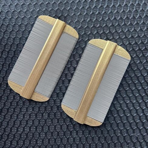 Vivifivenca Durable Lice Comb Stainless Steel Asian Large size 4inch Double - Sided Ultra Fine Tooth (Nits/Eggs), Dense Tooth (Flea/Ticks/Dandruff), Safe for Humans & Pets Scalp (Gold） in Saudi Arabia