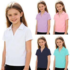 Girls Polo Shirts Summer School Uniform Athletic Tops Short Sleeve V Neck Tennis Golf T-Shirt Solid Color Loose Fit Clothes in Kuwait