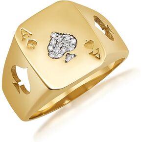 Men’s Gold Ace of Spades Ring with 1/4 Cttw Lab Grown Diamonds, Bold Poker Signet Ring, Square Spade Statement Ring, Lucky Card Jewelry (J-K Color, I1-I2 Clarity) | 10K or 14K Yellow Gold | Sizes 6-16 in Kuwait