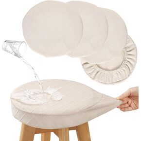 YISUN Stool Covers Round - 4 Pack Waterproof Stretch Seat Slipcover 16-18 Inch Counter Bar Stools, Washable Seat Cushion Slipcover Protector for Kitchen Island Home Bar - Beige in Saudi Arabia