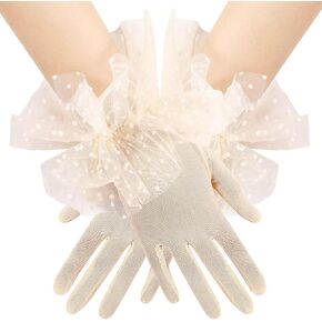 Women's Short Puffy Ruffle Lace Tulle Sheer Mesh Gloves Tea Party Gloves for Wedding Bridal Prom Costume in Kuwait