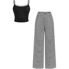 Yoxindax Tween Girls Clothes Summer 2 Piece Outfit Set Crinkle Textured Top Wide Leg Pants Summer Outfits Set in Saudi Arabia