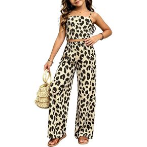 Ayzozuy Girls Floral 2 Piece Outfits Spaghetti Strap Cami Top and Wide Leg Pants Set for 8-13 Years in Saudi Arabia