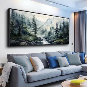 ZUITINGHUA Large Black Framed Wall Decor For Living Room Canvas Wall Art For Office Modern Wall Decorations For Bedroom Misty Forest Painting Tree landscape Pictures Artwork Home Decor 24x48 In in Saudi Arabia