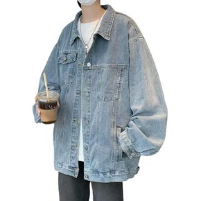 Mens Oversized Denim Jacket Fashion Boyfriend Distresse Jean Jacket Y2K Jeans Coat Fairy Grunge Clothes in Saudi Arabia