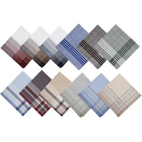 12Pcs Men's Handkerchiefs 100% Soft Cotton Handkerchief with Check, Classic Reusable Pocket Handkerchiefs for Men (16x16 Inch) in Saudi Arabia