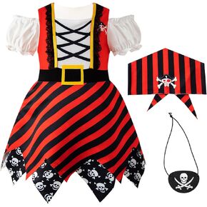 Baby Girls Pirate Costume Kids Pirate Hat Eye Patch Role Play Girls Outfit Halloween Dress Up in Saudi Arabia