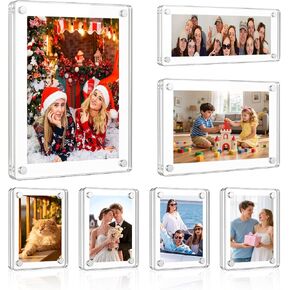 Multi Size 7 Pack Acrylic Magnetic Picture Frames Set for Refrigerator, Clear Double Sided Acrylic Fridge Magnetic Photo Frame, 2.36x3.54, 2x6, 4x6, 5x7 in Saudi Arabia
