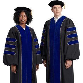 Deluxe Doctoral Regalia & Tam | PhD Professor Doctor 2026 Graduation Gown | Gold Piping Velvet Academic Gown in Saudi Arabia