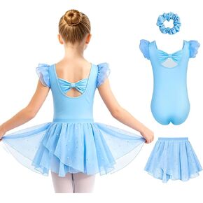 Ballet Leotards for Girls Toddler Dance Leotard with Detachable Shiny Skirt and Hairband Bow Back Ballerina Outfits in Kuwait
