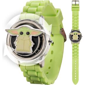 Star Wars The Mandalorian Grogu Kids LCD Watch with Spinning Emblem, Stainless Steel Case, Silicone Strap, Easy-Read Digital Dial, Officially Licensed, Fits Wrists 5.5'' to 8'' in Kuwait