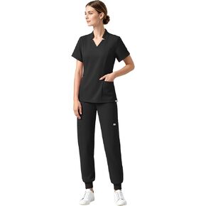 Medical Scrubs for Women Set with 11 Pockets V-Neck Stretch Scrub Set Jogger Pants Yoga Waistband Nursing Uniform in Saudi Arabia