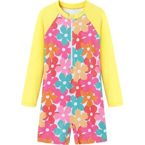 Girls Long Sleeve Rash Guard Swimsuit UPF 50+ One Piece Zipper Bathing Suit for Swimming Surfing 3-12Y in Saudi Arabia