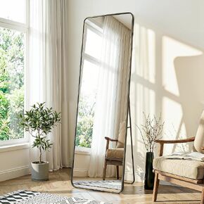 Delma Full Length Mirror, Floor Standing Full Body Mirror for Bedroom, Wall Mounted, Freestanding or Leaning, Rounded Corners Rectangle Design for Living Room, Bedroom or Dressing Room(Black) in Saudi Arabia
