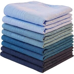 8 Pack Cotton Handkerchiefs for Men - Assorted Blue Solid Colors, Aggressively Absorbing & Machine Washable, Premium Mens Pocket Squares for Formal & Daily Use in Saudi Arabia