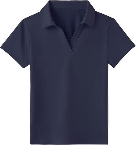 Girls Short Sleeve Golf Polo Shirts V Neck Quick Dry Collared Shirts Athletic Tennis Tops for Kids 3-14 Years in Saudi Arabia