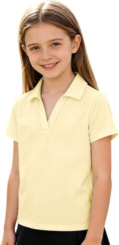 Girls Polo Shirts Short Sleeve V-Neck Collared Quick Dry T Shirts Golf Tennis School Uniform Tops for Boys 3-14 Years in Saudi Arabia