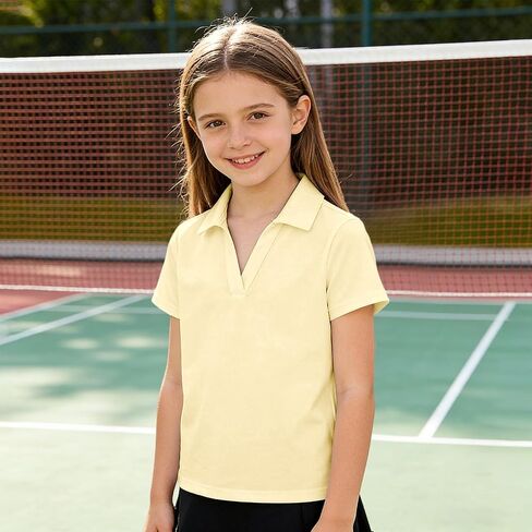 Girls Polo Shirts Short Sleeve V-Neck Collared Quick Dry T Shirts Golf Tennis School Uniform Tops for Boys 3-14 Years in Saudi Arabia