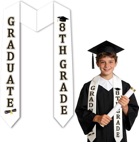 8th Grade Graduation Stole Class of 2026, White Middle School Graduation Sash, Middle School Gifts for Boys Girls Grad Accessories Decorations & Keepsake in Saudi Arabia