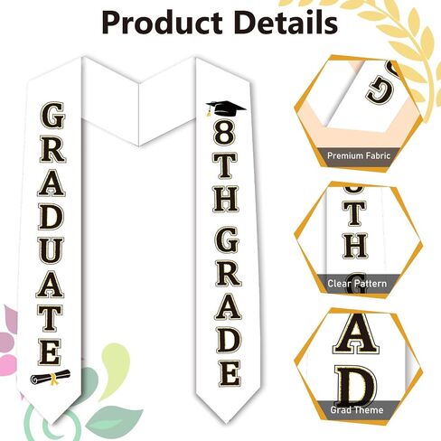 8th Grade Graduation Stole Class of 2026, White Middle School Graduation Sash, Middle School Gifts for Boys Girls Grad Accessories Decorations & Keepsake in Saudi Arabia