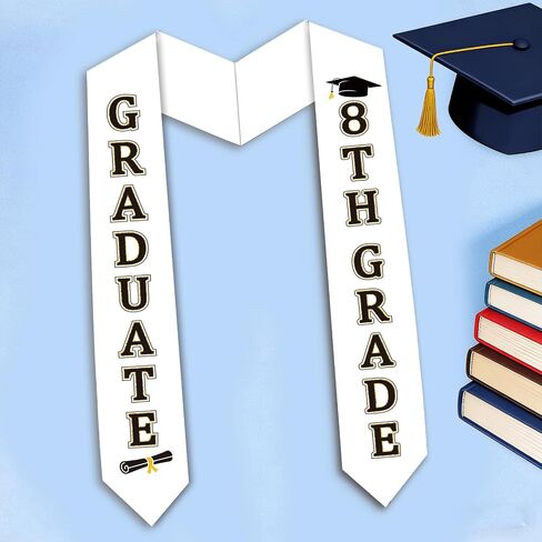 8th Grade Graduation Stole Class of 2026, White Middle School Graduation Sash, Middle School Gifts for Boys Girls Grad Accessories Decorations & Keepsake in Saudi Arabia