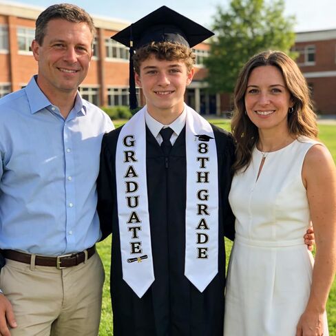8th Grade Graduation Stole Class of 2026, White Middle School Graduation Sash, Middle School Gifts for Boys Girls Grad Accessories Decorations & Keepsake in Saudi Arabia