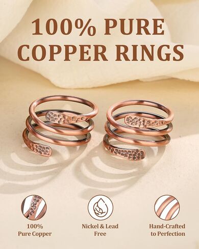 100% Pure Copper Rings for Women & Men (Two-Pack) — Solid Raw Copper — Uncoated Handmade Adjustable Open-End Tibetan Style Rings(Spiral Wrap Design) in Saudi Arabia