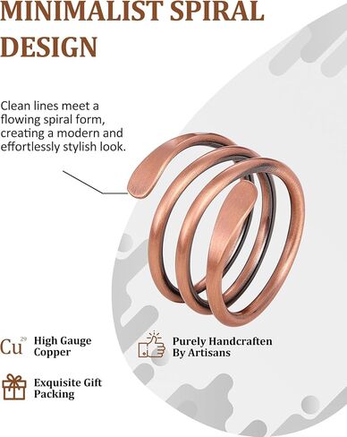 100% Pure Copper Rings for Women & Men (Two-Pack) — Solid Raw Copper — Uncoated Handmade Adjustable Open-End Tibetan Style Rings(Spiral Wrap Design) in Saudi Arabia