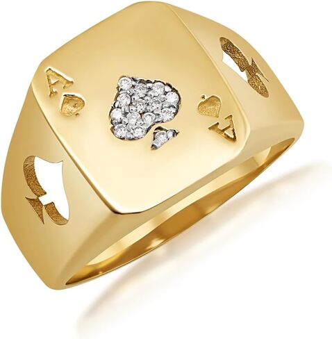Men’s Gold Ace of Spades Ring with 1/4 Cttw Lab Grown Diamonds, Bold Poker Signet Ring, Square Spade Statement Ring, Lucky Card Jewelry (J-K Color, I1-I2 Clarity) | 10K or 14K Yellow Gold | Sizes 6-16 in Kuwait