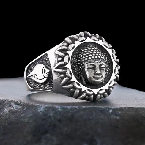 3D Buddha Ring, Om Buddha Ring, Hindu Ring, Shankha Buddha Ring, Endless Knot Ring, Meditation, Yoga, Buddhist Jewelry, Gift for Her in Saudi Arabia