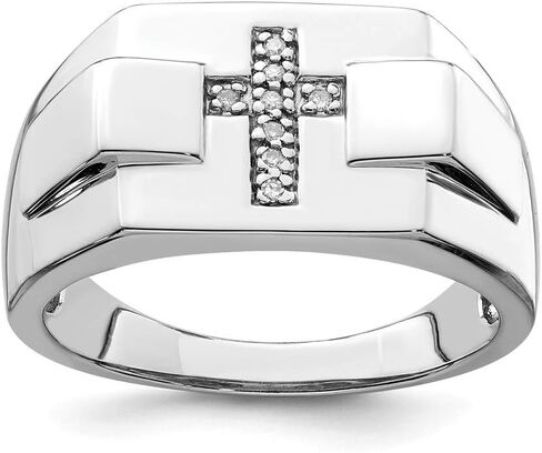 Solid 925 Sterling Silver Diamond Cross Engravable Signet Ring (1/20ct.) in Kuwait