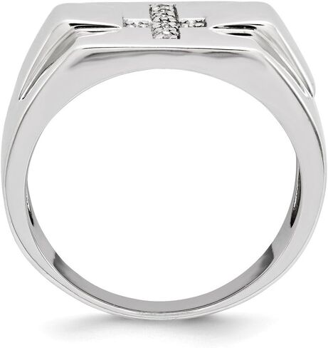 Solid 925 Sterling Silver Diamond Cross Engravable Signet Ring (1/20ct.) in Kuwait