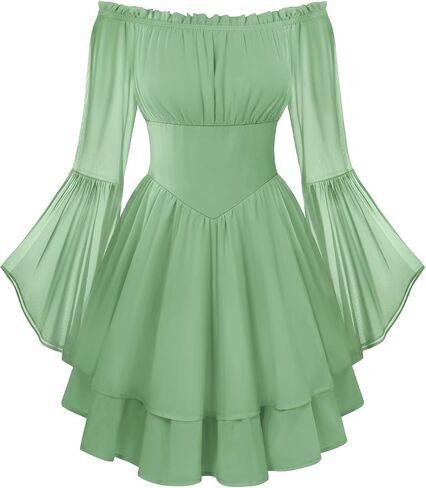 Scarlet Darkness Women Corset Dress Off Shoulder Bell Sleeve Ruffled Fairy Mini Dress in Kuwait