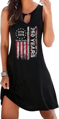 AIMITAG American Flag Tank Dresses for Women USA Flag Stars and Stripes Patriotic July 4th Keyhole Neckline Beach Sundress in Kuwait