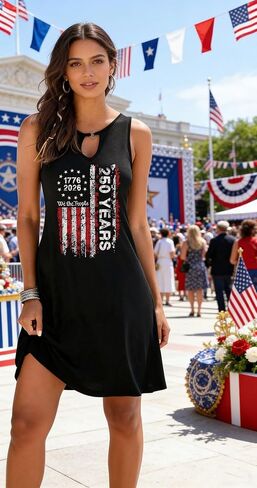 AIMITAG American Flag Tank Dresses for Women USA Flag Stars and Stripes Patriotic July 4th Keyhole Neckline Beach Sundress in Kuwait