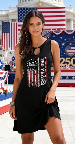 AIMITAG American Flag Tank Dresses for Women USA Flag Stars and Stripes Patriotic July 4th Keyhole Neckline Beach Sundress in Kuwait