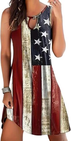 AIMITAG American Flag Tank Dresses for Women USA Flag Stars and Stripes Patriotic July 4th Keyhole Neckline Beach Sundress in Kuwait