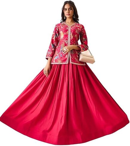 Women's Georgette Embroidery Anarklai Suit Set Kurta with Lehenga Kurta Set for Women in Kuwait