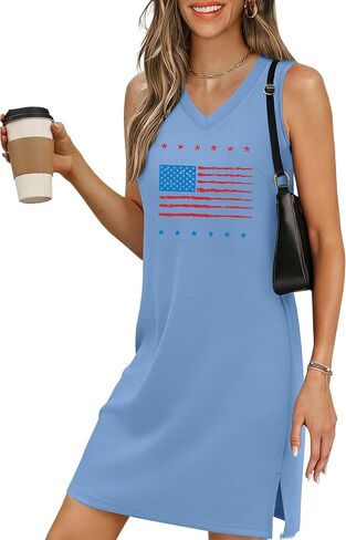 NEWWEN 4th of July Dresses for Women American Flag Sleeveless Tank Dress USA Patriotic Stars Stripes Dress Summer Sundress in Kuwait
