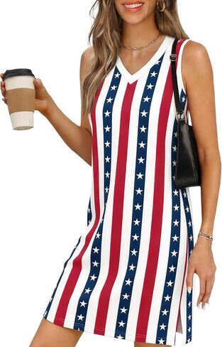 NEWWEN 4th of July Dresses for Women American Flag Sleeveless Tank Dress USA Patriotic Stars Stripes Dress Summer Sundress in Kuwait