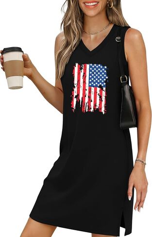 NEWWEN 4th of July Dresses for Women American Flag Sleeveless Tank Dress USA Patriotic Stars Stripes Dress Summer Sundress in Kuwait