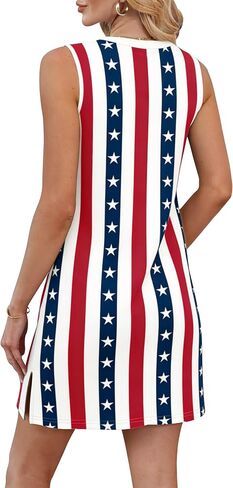 NEWWEN 4th of July Dresses for Women American Flag Sleeveless Tank Dress USA Patriotic Stars Stripes Dress Summer Sundress in Kuwait
