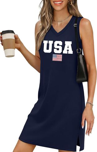 NEWWEN 4th of July Dresses for Women American Flag Sleeveless Tank Dress USA Patriotic Stars Stripes Dress Summer Sundress in Kuwait