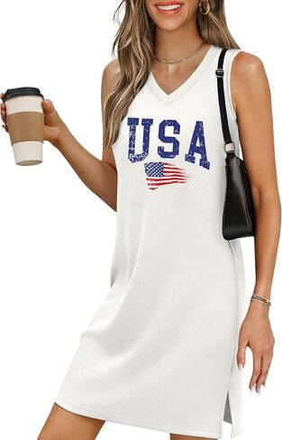 NEWWEN 4th of July Dresses for Women American Flag Sleeveless Tank Dress USA Patriotic Stars Stripes Dress Summer Sundress in Kuwait