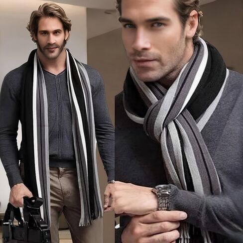 Men's Striped Acrylic Scarf for Cold Weather Outdoor Activities in Kuwait